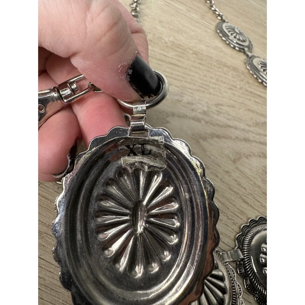 Western‎ Silver Tone Concho Chain Belt Adjustable Boho Southwestern Sunburst XL